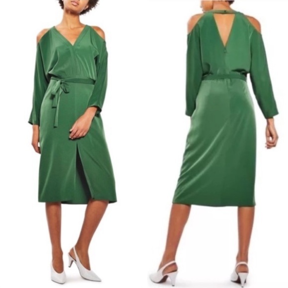 Topshop Dresses & Skirts - TOPSHOP Cold Shoulder Green tie waist midi dress 4